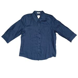 Chico's Women’s Navy Blue Linen Blend 3/4 Sleeve Shirt Top Blouse Size 1 NWOT